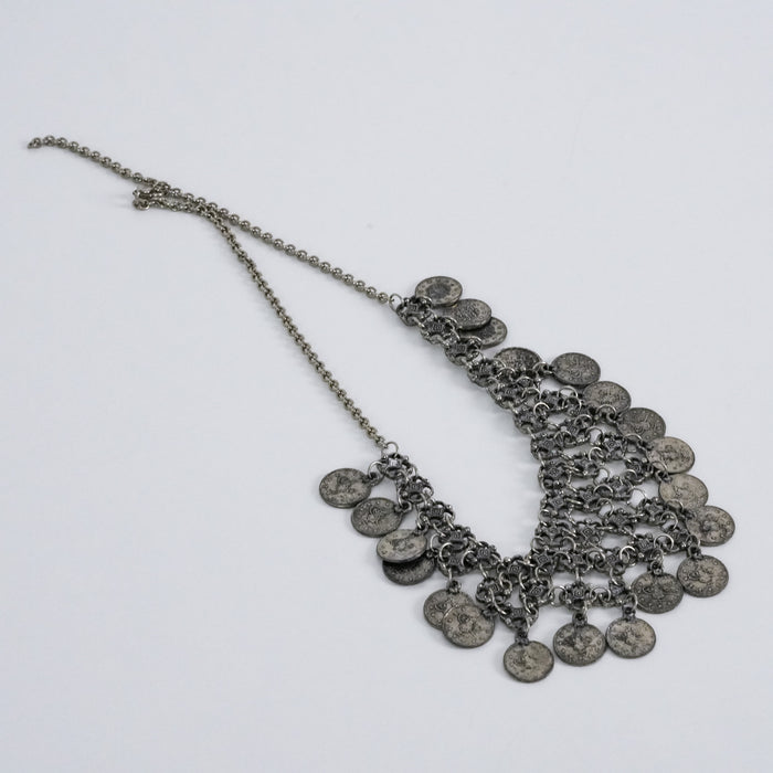 Vintage Silver-Tone Coin Bib Statement Necklace