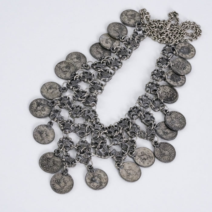 Vintage Silver-Tone Coin Bib Statement Necklace