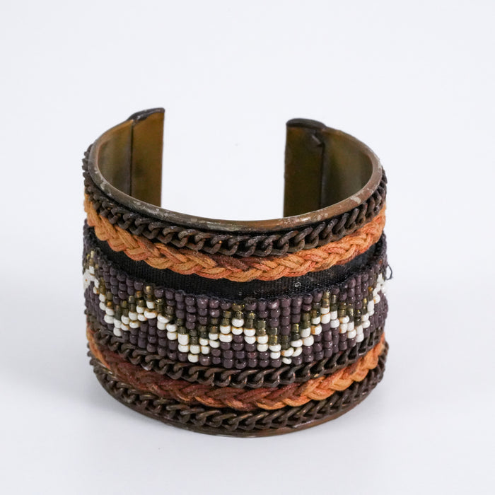 Vintage Beaded Tribal Wide Cuff Bracelet