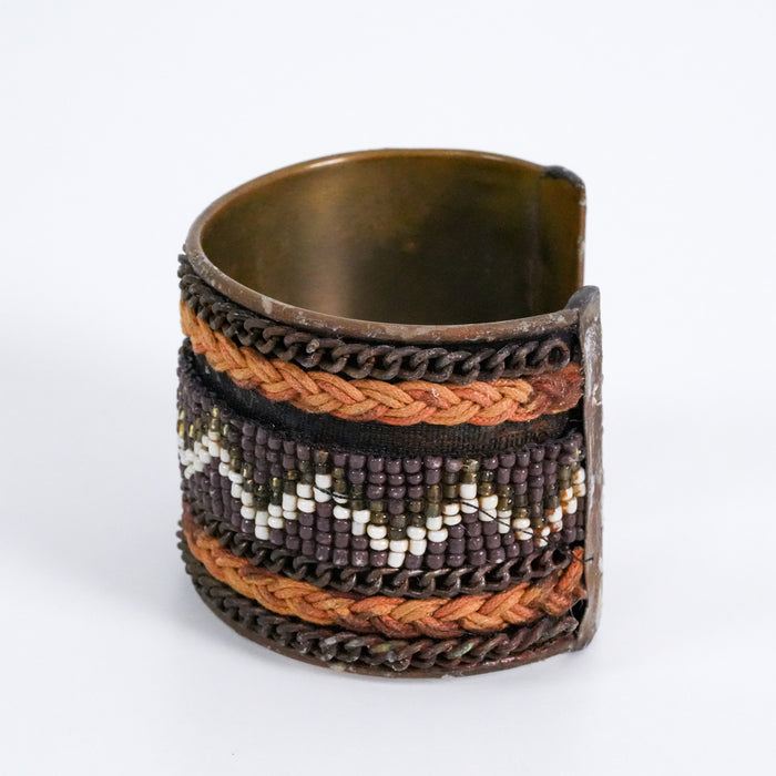 Vintage Beaded Tribal Wide Cuff Bracelet