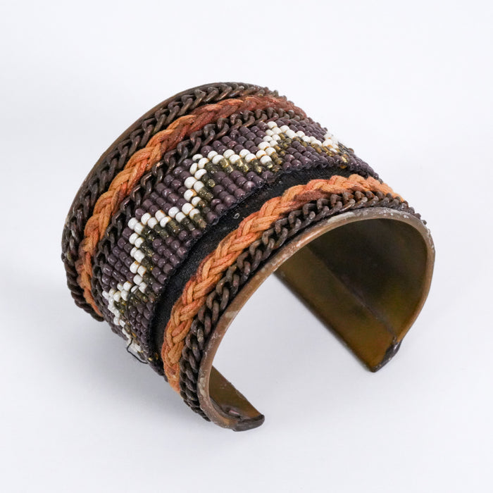 Vintage Beaded Tribal Wide Cuff Bracelet