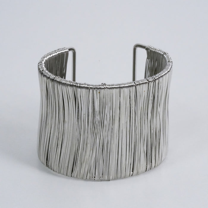 Vintage Silver-Tone Wrapped Wire Wide Cuff Bracelet