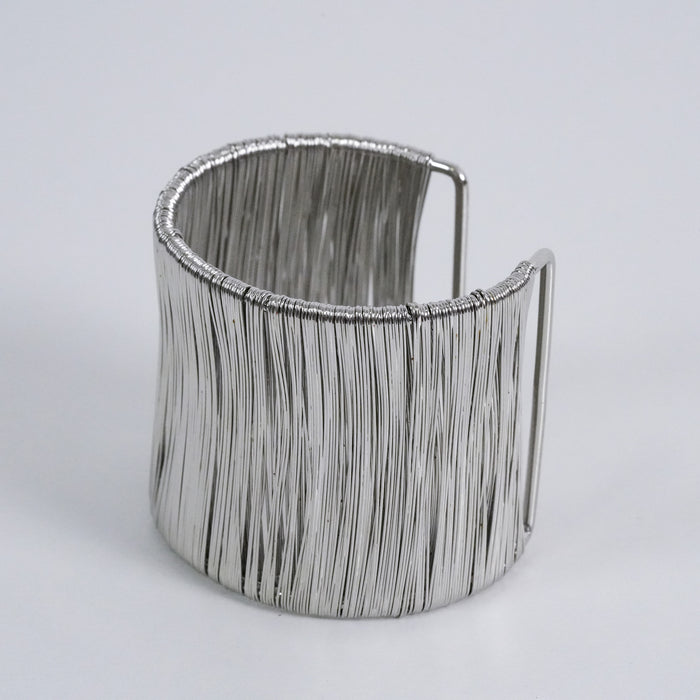 Vintage Silver-Tone Wrapped Wire Wide Cuff Bracelet