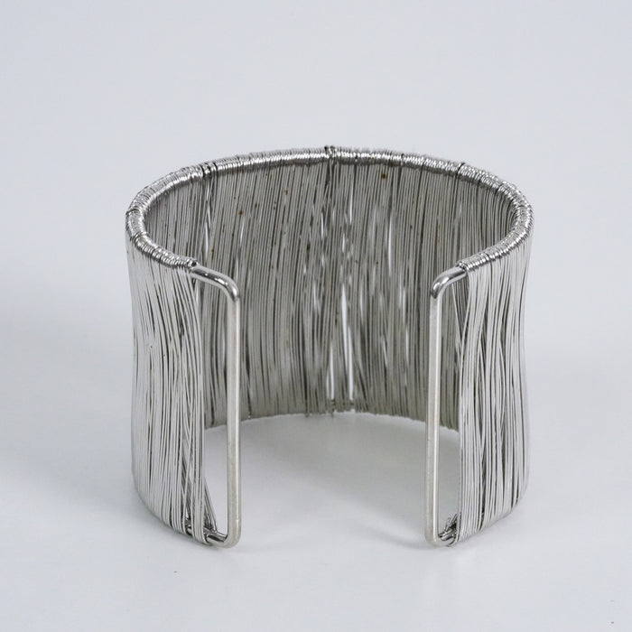 Vintage Silver-Tone Wrapped Wire Wide Cuff Bracelet