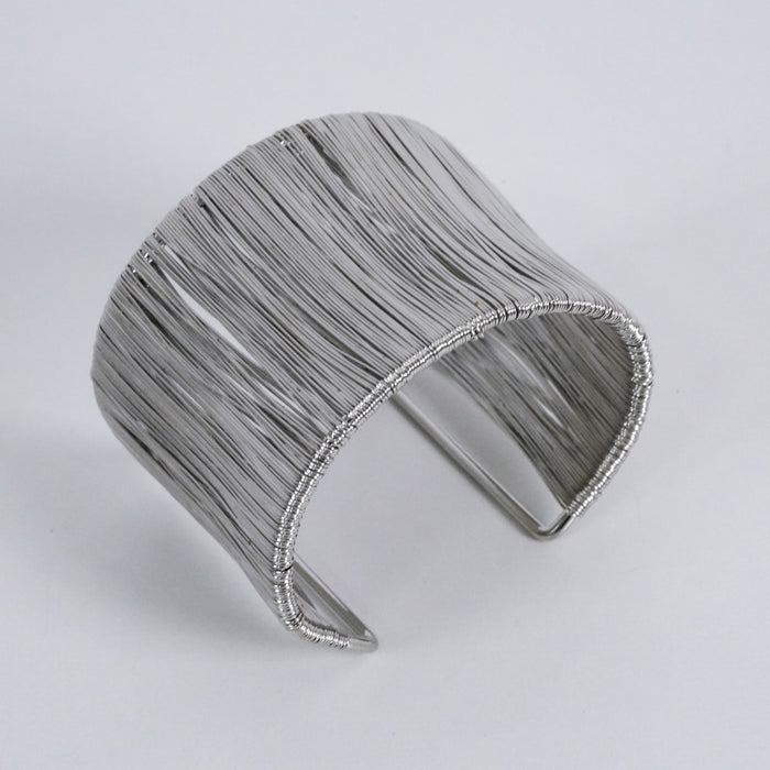 Vintage Silver-Tone Wrapped Wire Wide Cuff Bracelet