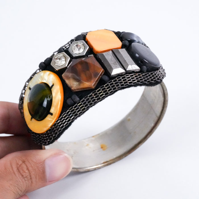 Vintage Mixed Stone Embellished Statement Bangle