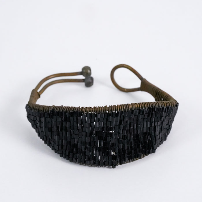 Vintage Black Beaded Tribal Cuff Bracelet