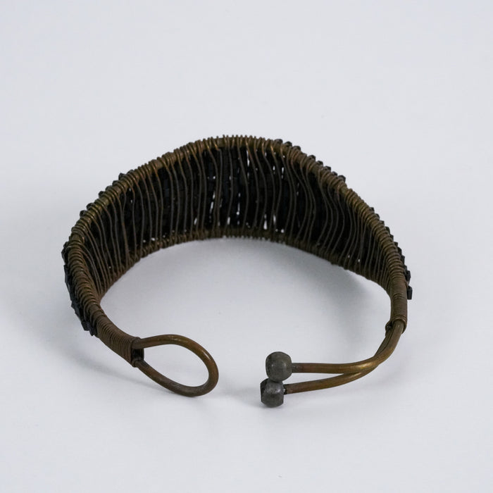 Vintage Black Beaded Tribal Cuff Bracelet