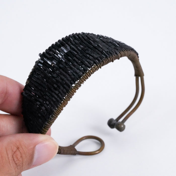 Vintage Black Beaded Tribal Cuff Bracelet