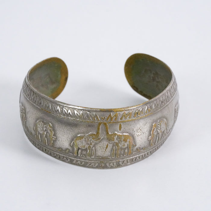 Vintage Elephant Motif Silver-Tone Cuff Bracelet