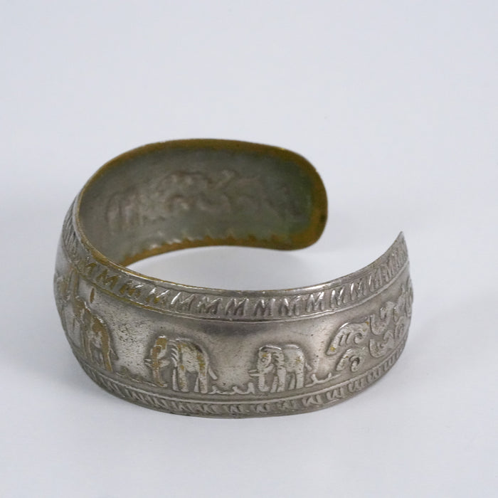 Vintage Elephant Motif Silver-Tone Cuff Bracelet