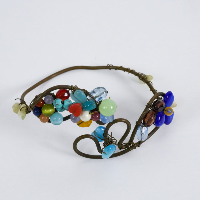 Vintage Handcrafted Beaded Wire Art Cuff Bracelet