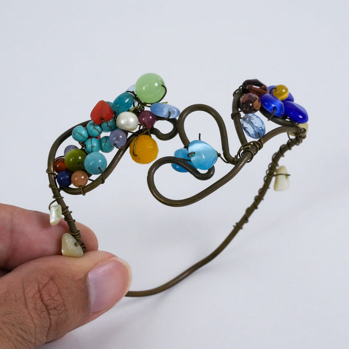 Vintage Handcrafted Beaded Wire Art Cuff Bracelet