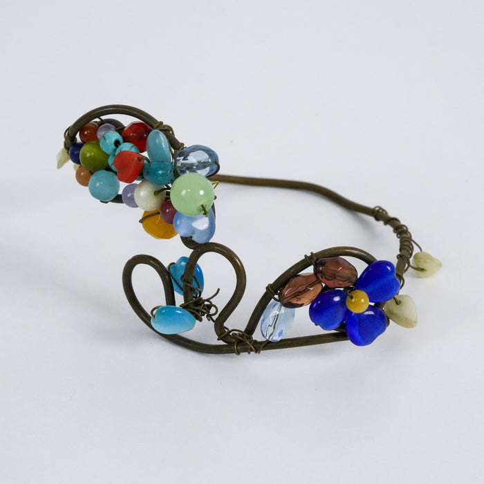 Vintage Handcrafted Beaded Wire Art Cuff Bracelet