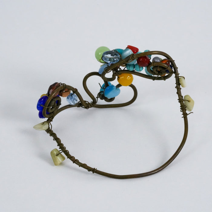 Vintage Handcrafted Beaded Wire Art Cuff Bracelet
