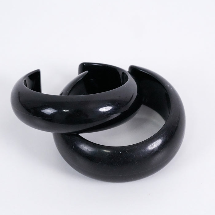 Vintage Black Resin Chunky Cuff Bracelet Set (2 Pieces)