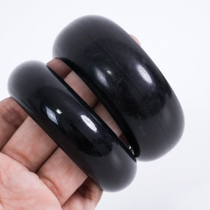 Vintage Black Resin Chunky Cuff Bracelet Set (2 Pieces)