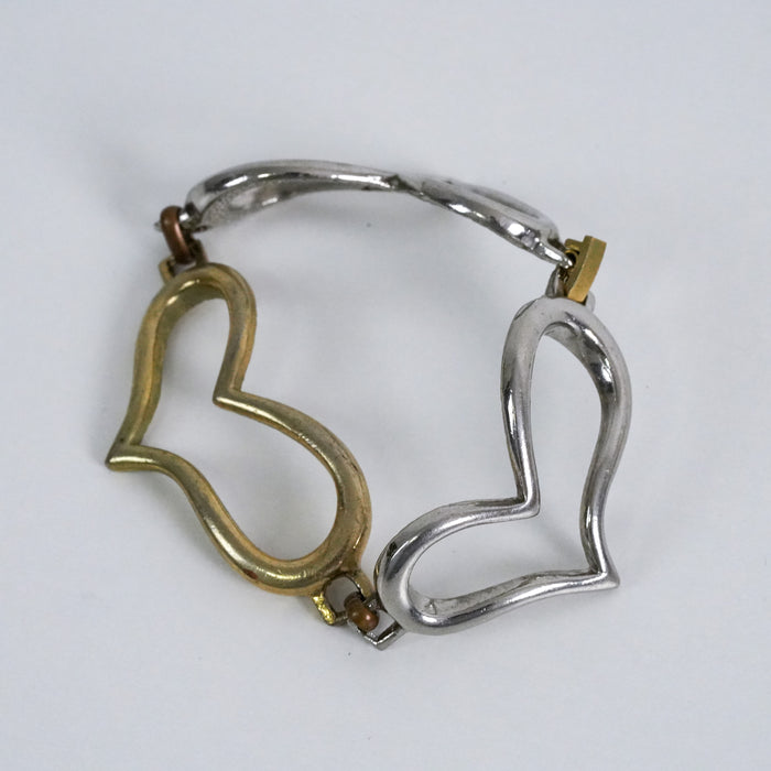 Vintage Mixed Metal Heart Link Bracelet