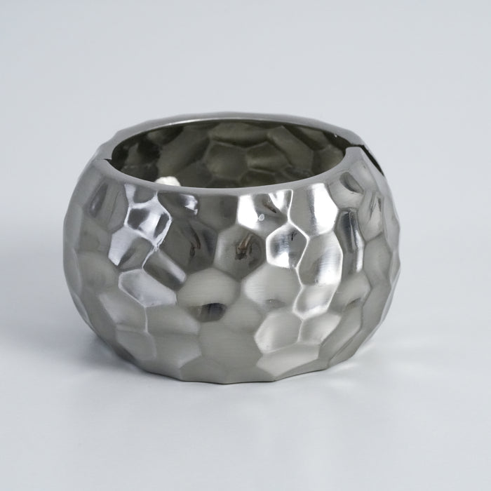 Vintage Hammered Silver Tone Wide Hinged Cuff Bracelet
