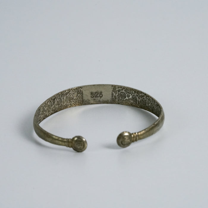 Vintage 925 Stamped Zodiac Motif Silver-Tone Open Cuff Bracelet