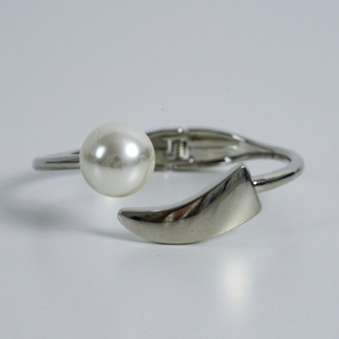 Vintage Silver Pearl Accent Cuff Bracelet