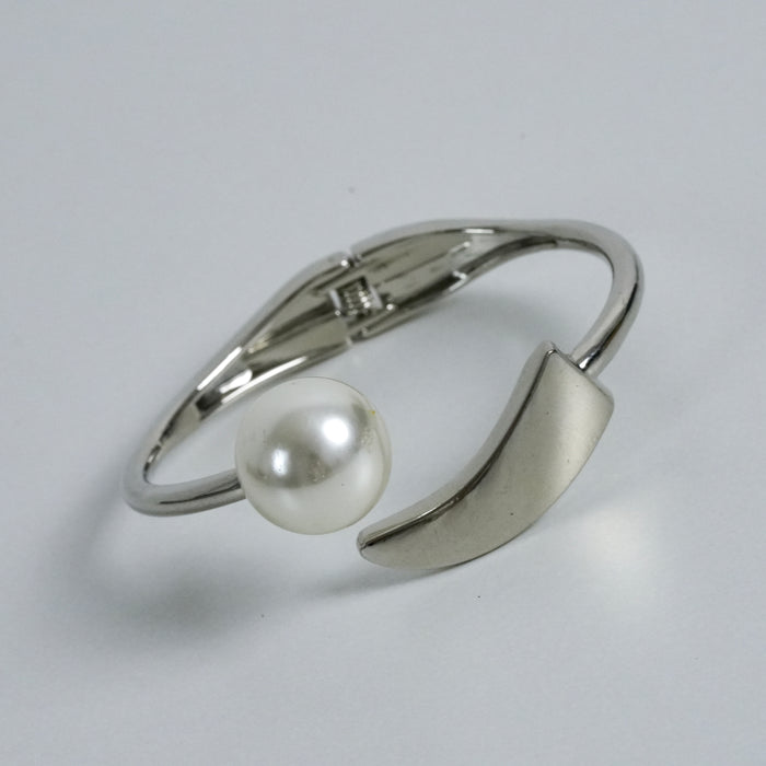 Vintage Silver Pearl Accent Cuff Bracelet