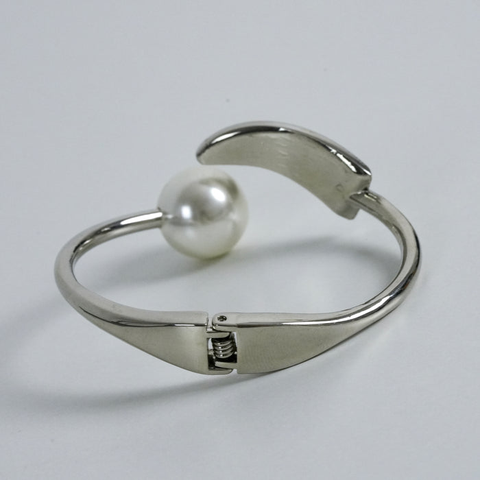 Vintage Silver Pearl Accent Cuff Bracelet