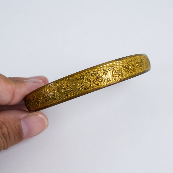 Vintage 925 Stamped Zodiac Motif Gold Tone Open Cuff Bracelet