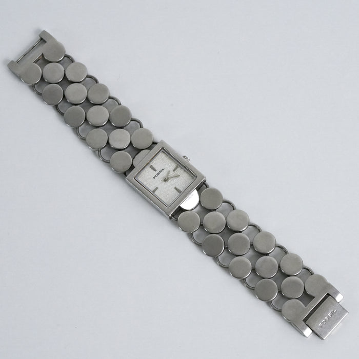 Vintage Fossil Silver Tone Bracelet Watch / Minimalist Square Dial Watch