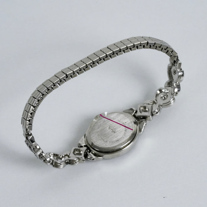 Vintage Silver Tone Rhinestone Bracelet Watch / Elegant Stretch Band Watch