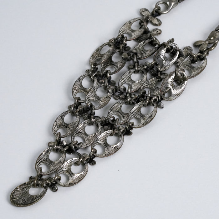 Vintage Silver Tone Floral Link Statement Layered Bib Necklace