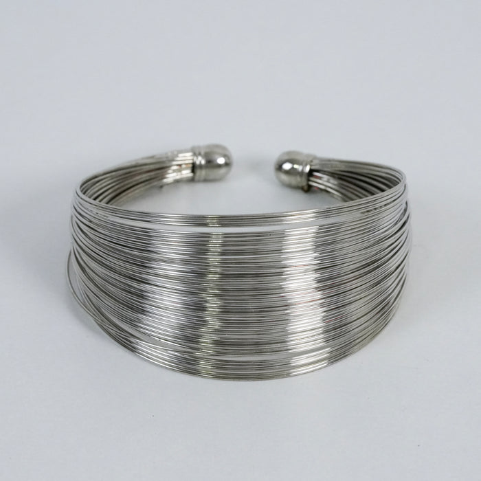 Vintage Silver Tone Multi Wire Cuff Bracelet | Wide Minimalist Statement Bangle | Modern Layered Bracelet