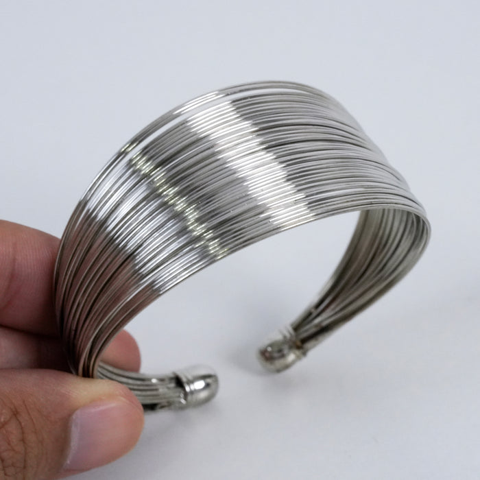 Vintage Silver Tone Multi Wire Cuff Bracelet | Wide Minimalist Statement Bangle | Modern Layered Bracelet