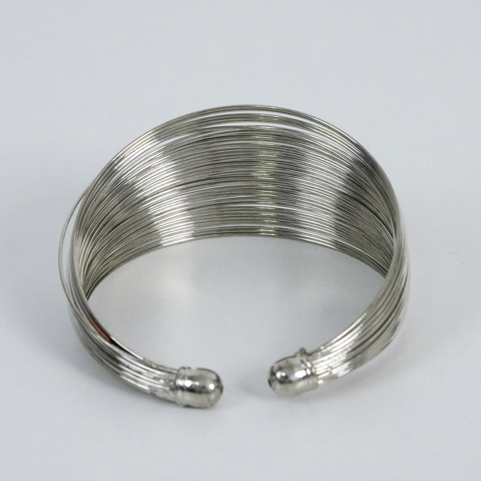 Vintage Silver Tone Multi Wire Cuff Bracelet | Wide Minimalist Statement Bangle | Modern Layered Bracelet