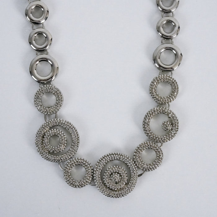 Vintage Silver Tone Circle Link Statement Necklace | Textured Spiral Geometric Necklace | Modern Abstract Collar Necklace