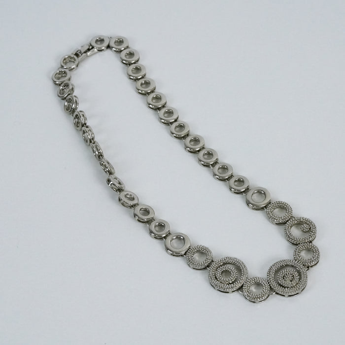 Vintage Silver Tone Circle Link Statement Necklace | Textured Spiral Geometric Necklace | Modern Abstract Collar Necklace