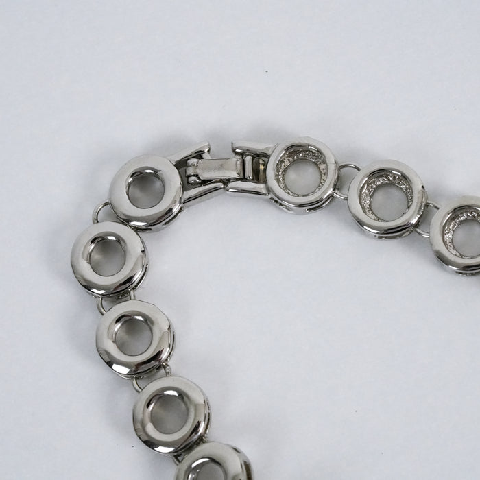 Vintage Silver Tone Circle Link Statement Necklace | Textured Spiral Geometric Necklace | Modern Abstract Collar Necklace