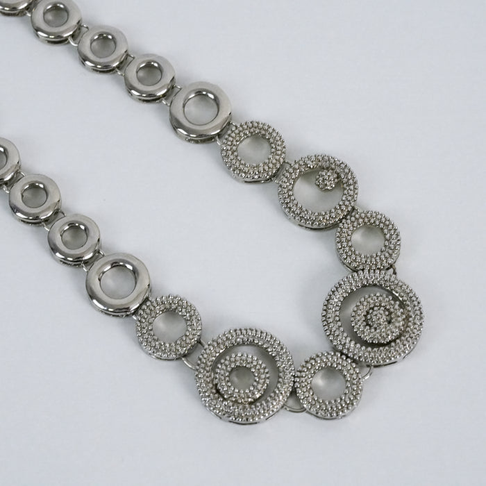 Vintage Silver Tone Circle Link Statement Necklace | Textured Spiral Geometric Necklace | Modern Abstract Collar Necklace