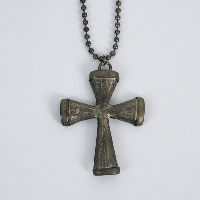 Vintage Pewter Cross Pendant Necklace | Rustic Gothic Cross Ball Chain Necklace | Unisex Statement Jewelry