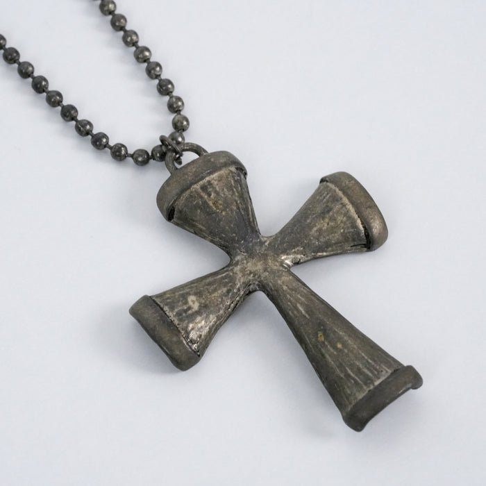 Vintage Pewter Cross Pendant Necklace | Rustic Gothic Cross Ball Chain Necklace | Unisex Statement Jewelry