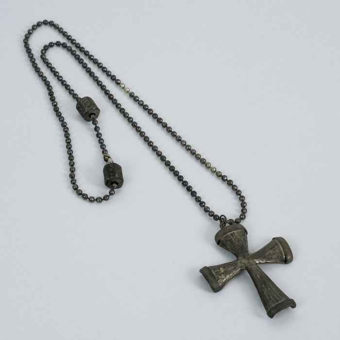 Vintage Pewter Cross Pendant Necklace | Rustic Gothic Cross Ball Chain Necklace | Unisex Statement Jewelry