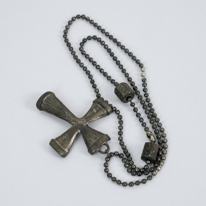 Vintage Pewter Cross Pendant Necklace | Rustic Gothic Cross Ball Chain Necklace | Unisex Statement Jewelry