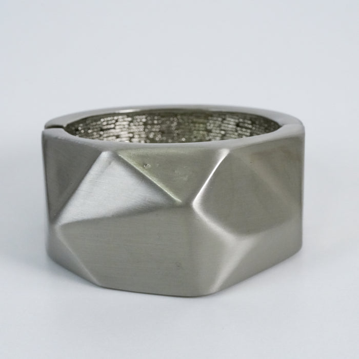 Vintage Matte Silver Geometric Wide Cuff Bracelet