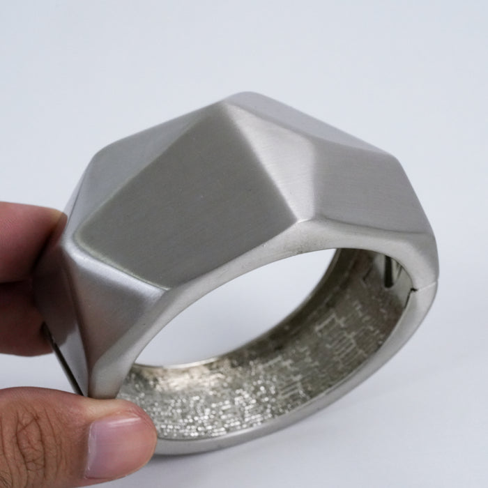 Vintage Matte Silver Geometric Wide Cuff Bracelet
