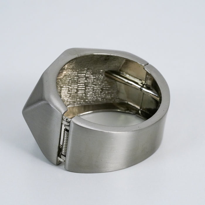 Vintage Matte Silver Geometric Wide Cuff Bracelet