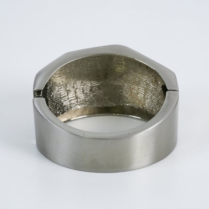 Vintage Matte Silver Geometric Wide Cuff Bracelet
