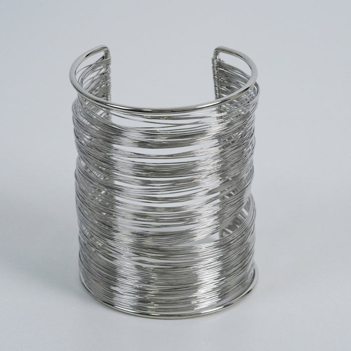 Vintage Silver Multi Wire Wide Cuff Bracelet, Layered Wire Statement Cuff