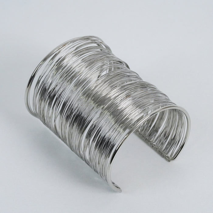 Vintage Silver Multi Wire Wide Cuff Bracelet, Layered Wire Statement Cuff