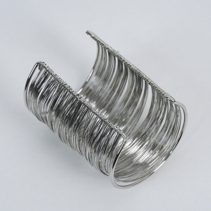 Vintage Silver Multi Wire Wide Cuff Bracelet, Layered Wire Statement Cuff