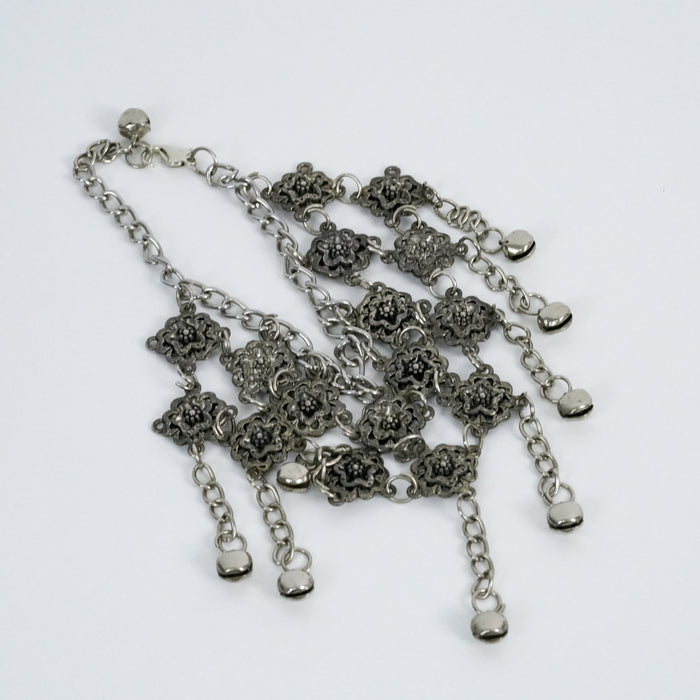Vintage Silver Floral Dangle Bib Link Bracelet